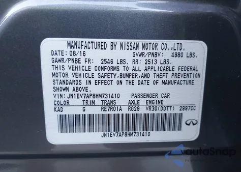 2017 Infiniti Q50 3.0T Premium from USA, damaged, VIN JN1EV7AP8HM731410